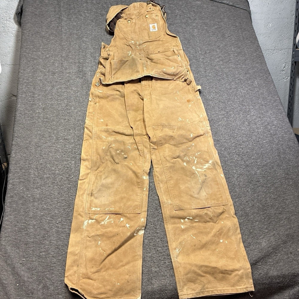 Vintage 60s Carhartt Brown Bib Overalls W/Nail Apron Carpenter Duck R28 44x32